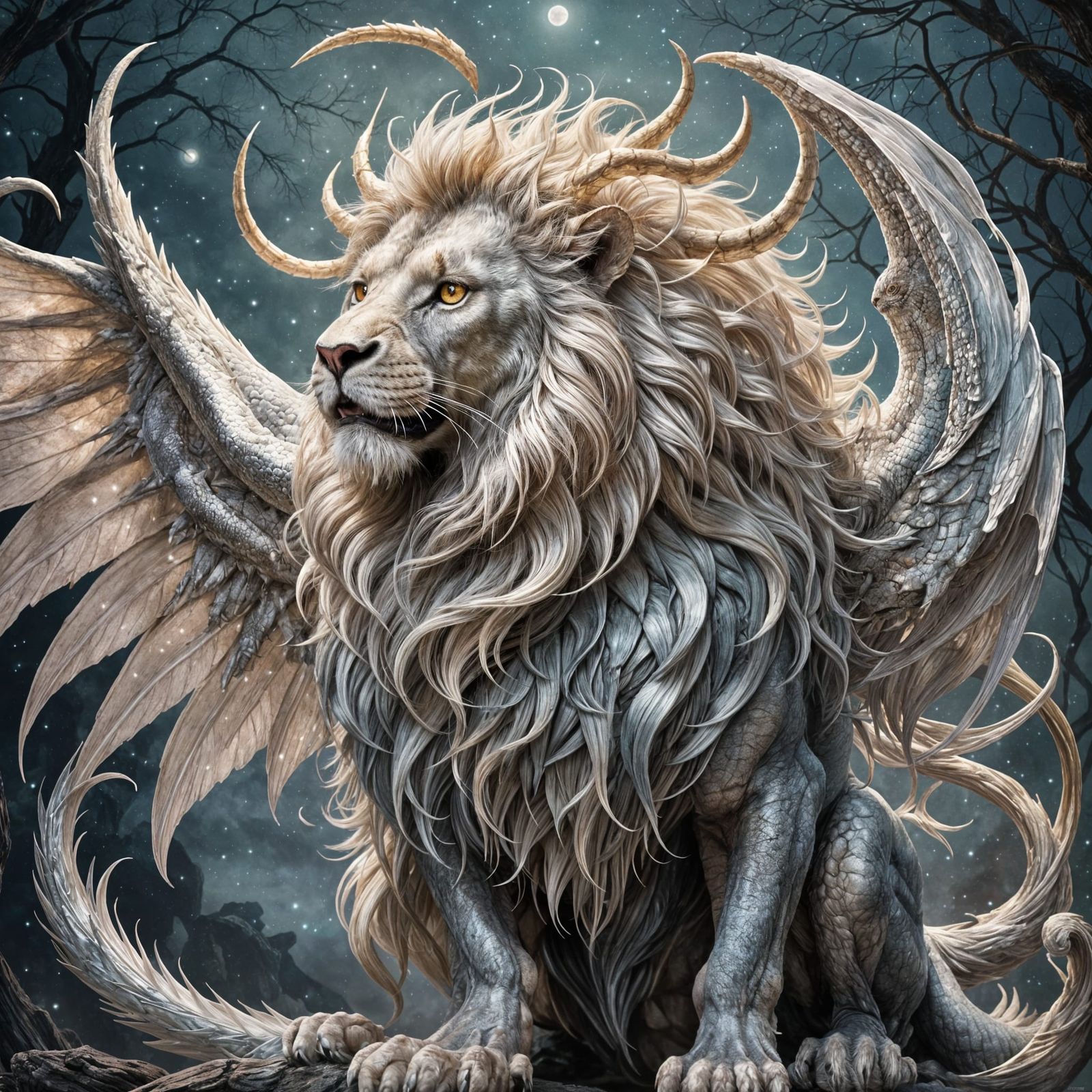 Lunar Manticore with Dragon Wings in Pastel Art