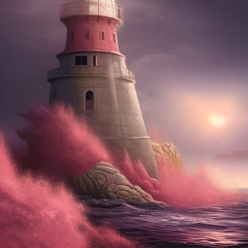 Lighthouse Sinking in Pink Sea: Digital Matte Painting