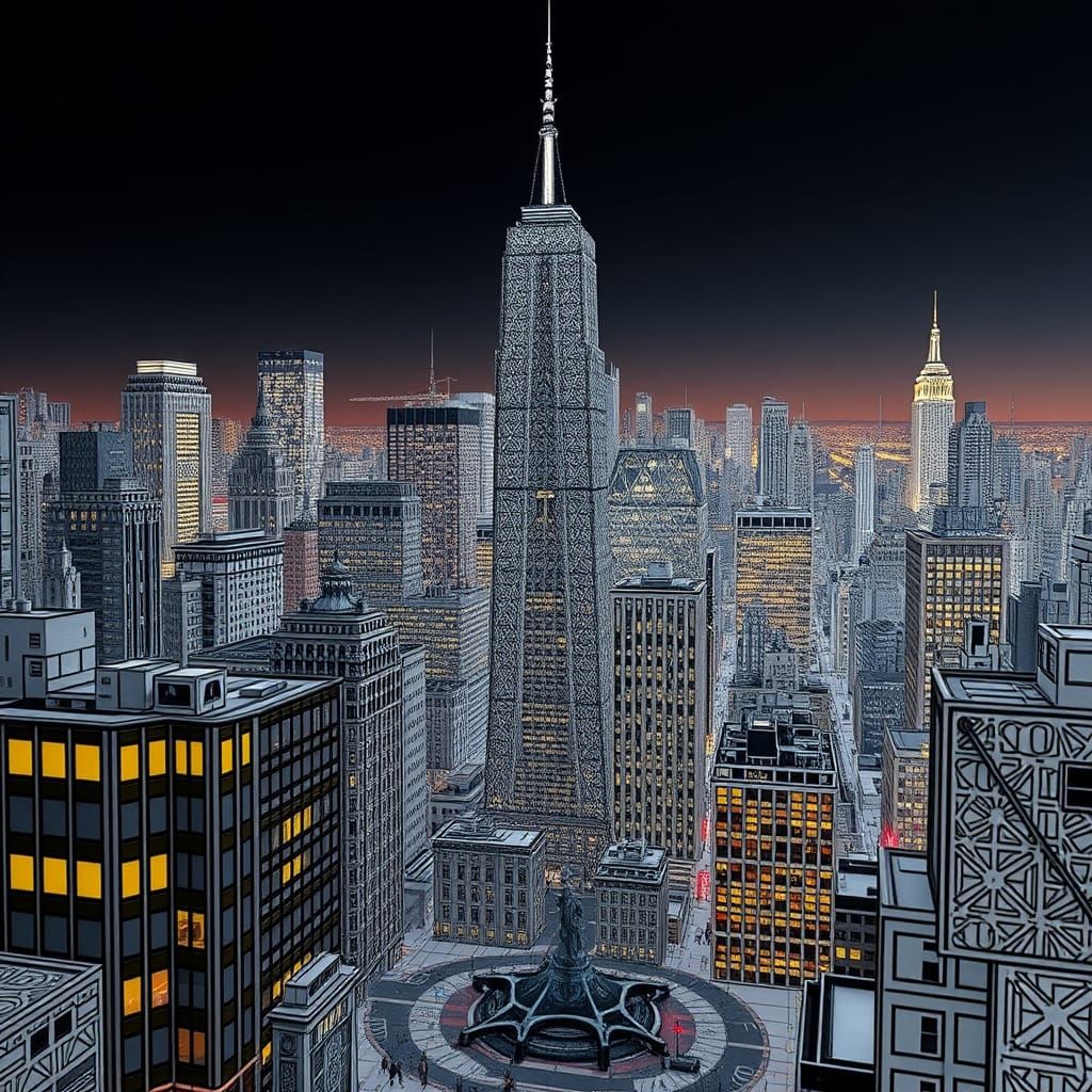 New York City Zentangle in 3D Cinematic Style