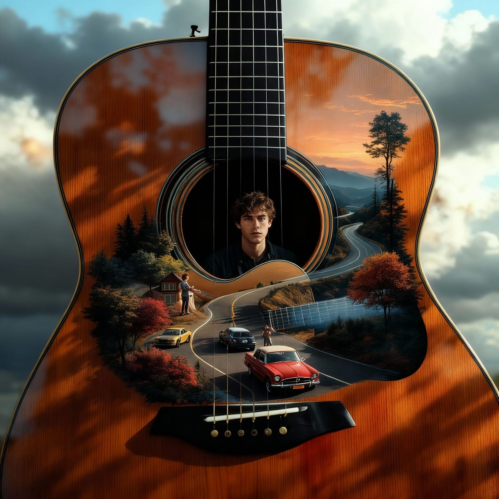 World Inside Guitar: Boy Plays Miniature Scene