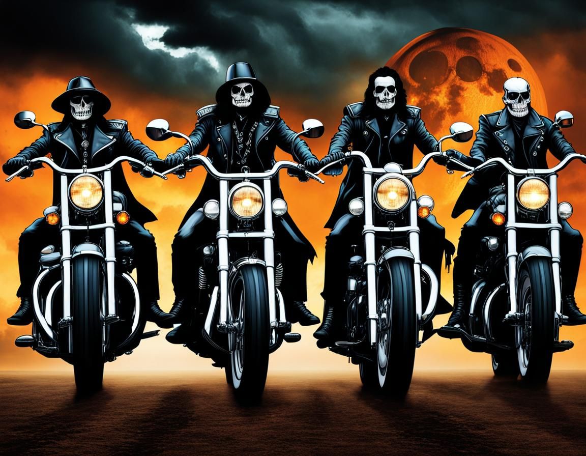 Apocalyptic Horsemen on Harleys in Halloween World