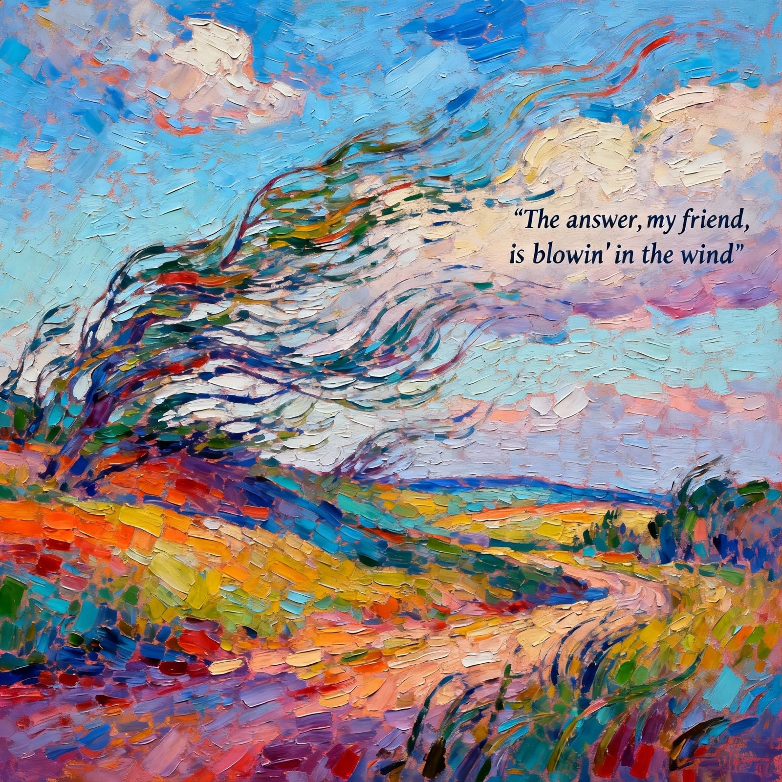 Neo-Impressionist Oil Painting of Windblown Answer