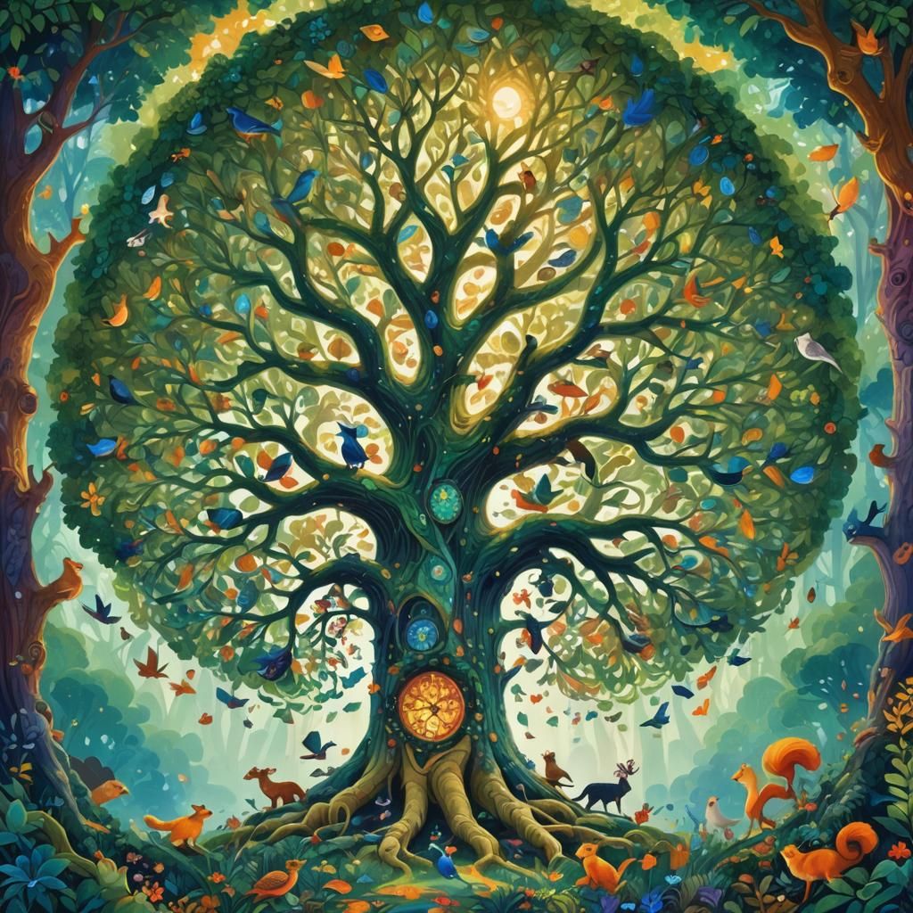Colossal Tree of Life in Vibrant Fantasy Art