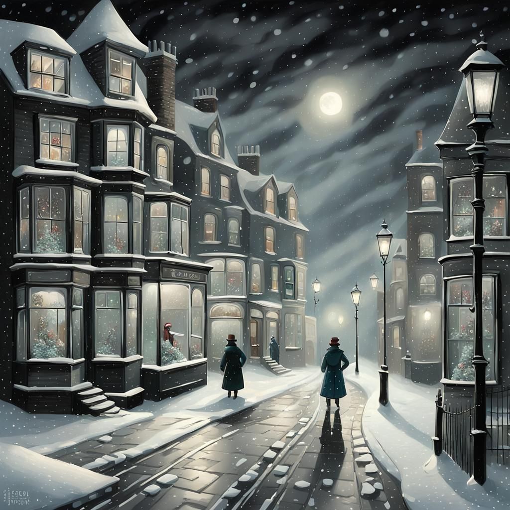 Victorian Christmas Street Scene in Vintage Style