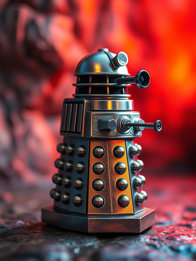 Miniature Silver Dalek in Sci-Fi Setting