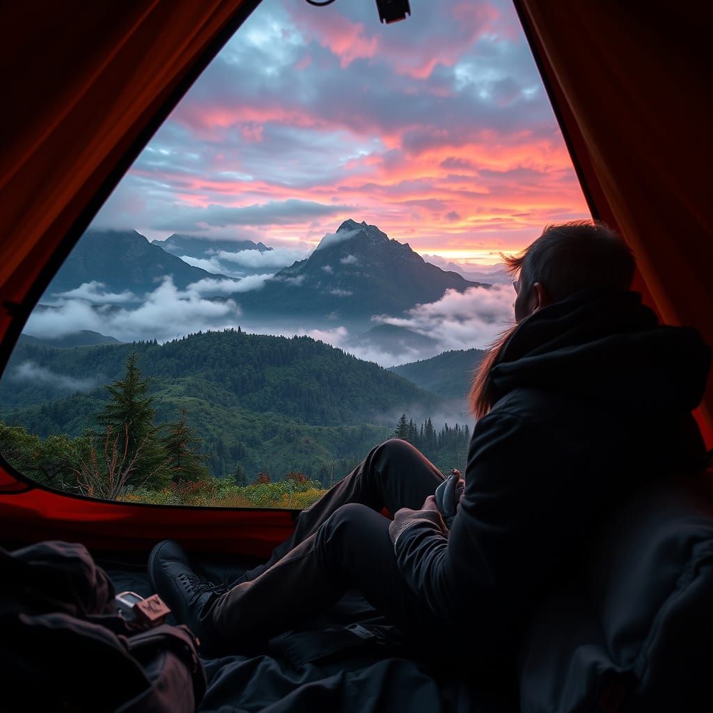 Cozy Adventure in a Majestic, Misty Landscape