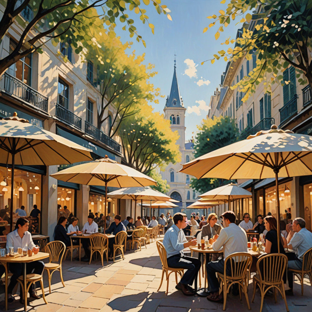 Whimsical Café Scene in Pastel Hues