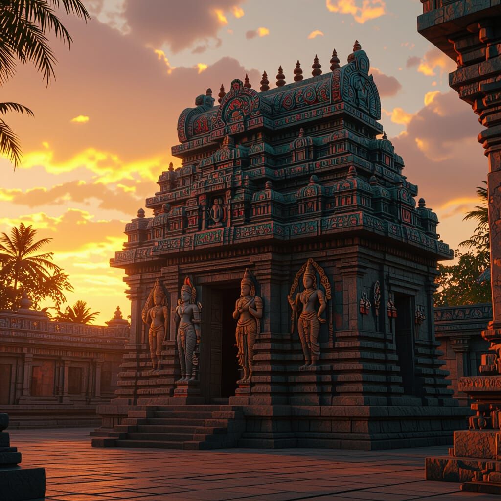 Ancient South Indian Temple at Sunset, Ultra Realistic 4K