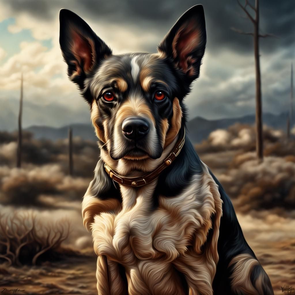 Hyperrealistic Dog in Heroic Fantasy Style