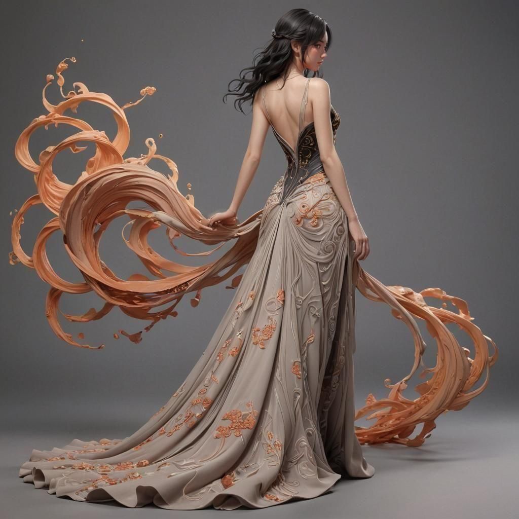 Lava Dress on Anime Girl: 3D Art