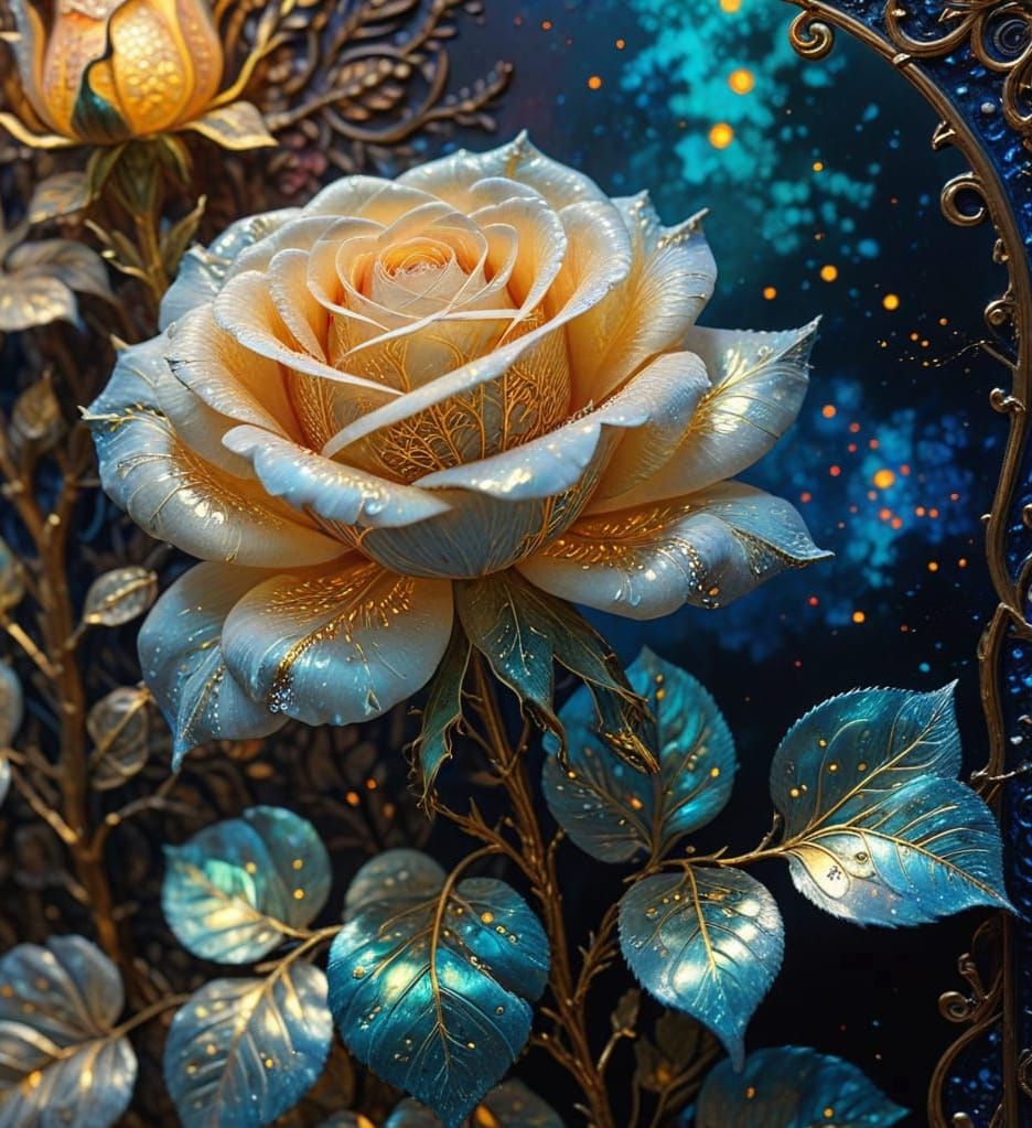 Surreal Iridescent Rose Blooms in a Gilded Aesthetic