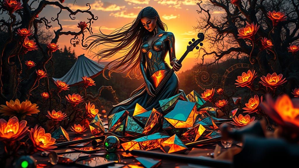 Surreal Fragmented Sculpture in Vibrant, Multi-Layered Fanta...