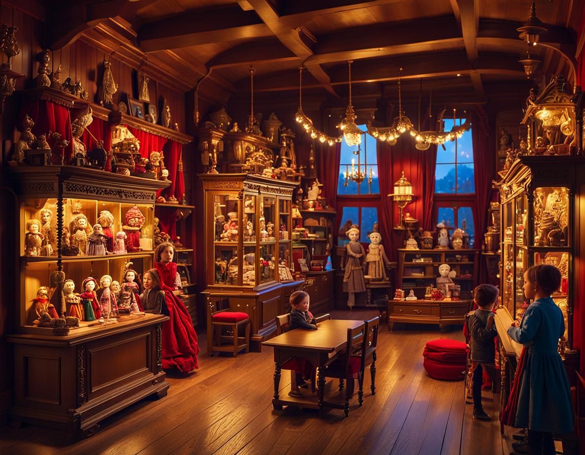 Enchanting Antique Toy Shop in Golden Light