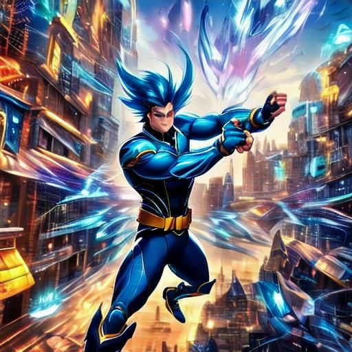 Hero with Electric Rays in Pixar Style