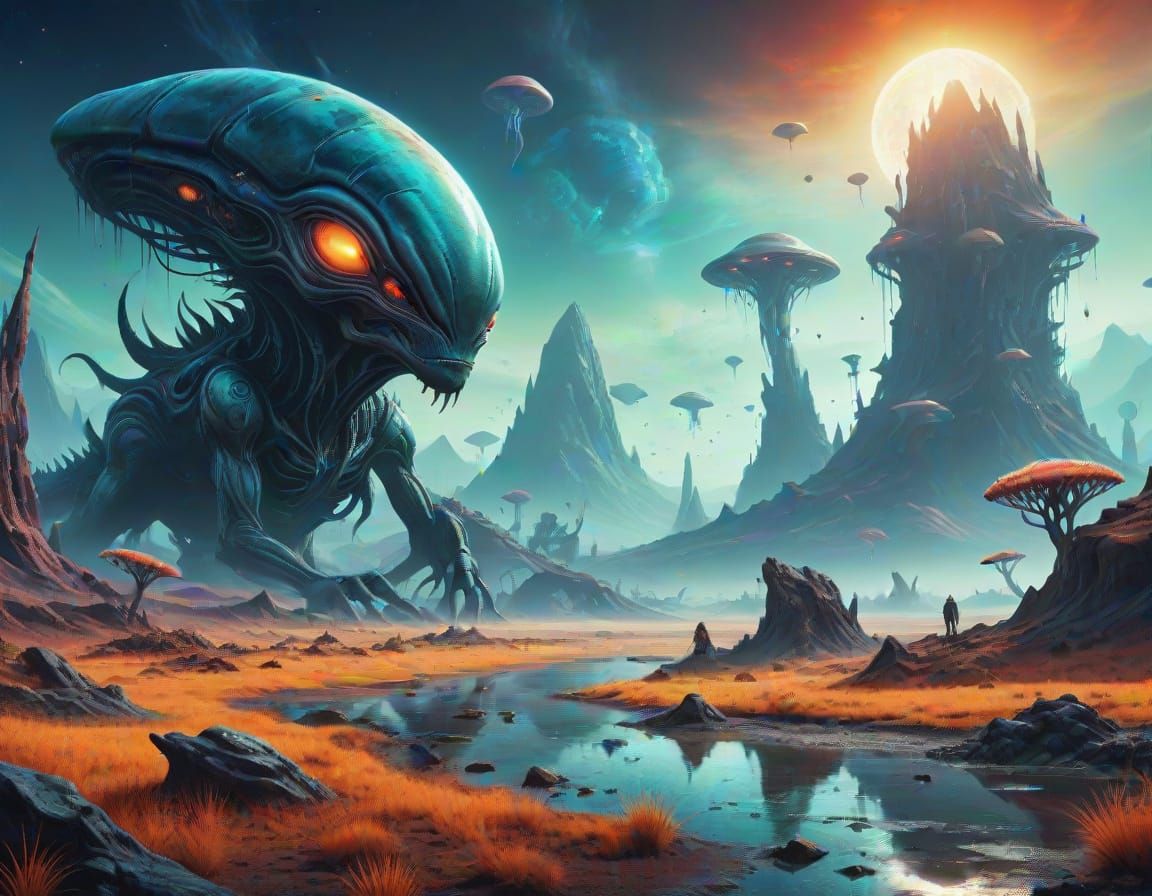 Surreal Alien Landscape in Vibrant Digital Painting