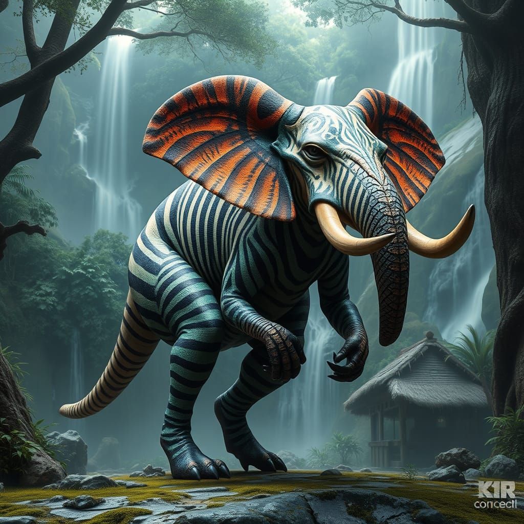 Jurassic World-Inspired Hybrid Beast in Prehistoric Landscap...