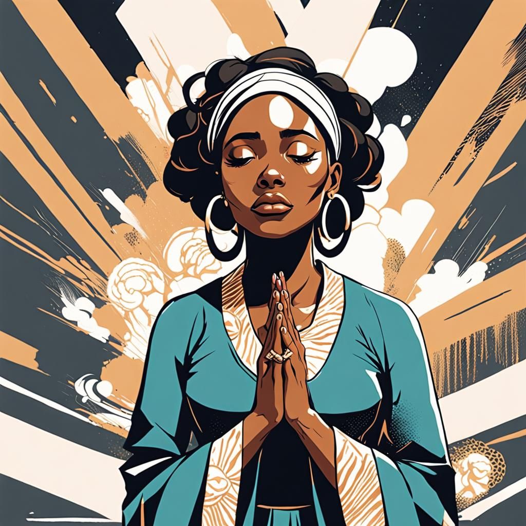 Resilient Woman Praying: An Anime-Inspired Illustration