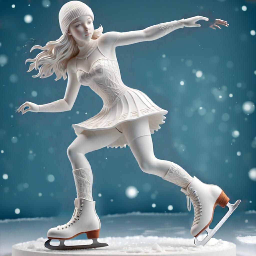 Girl Ice Skating on Blue Background