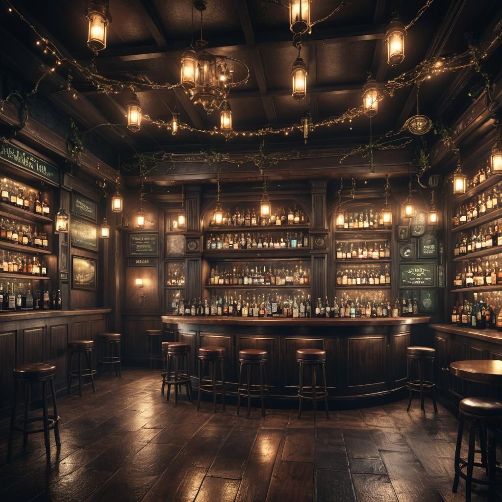 Atmospheric Irish Pub Bar with Flickering Lights