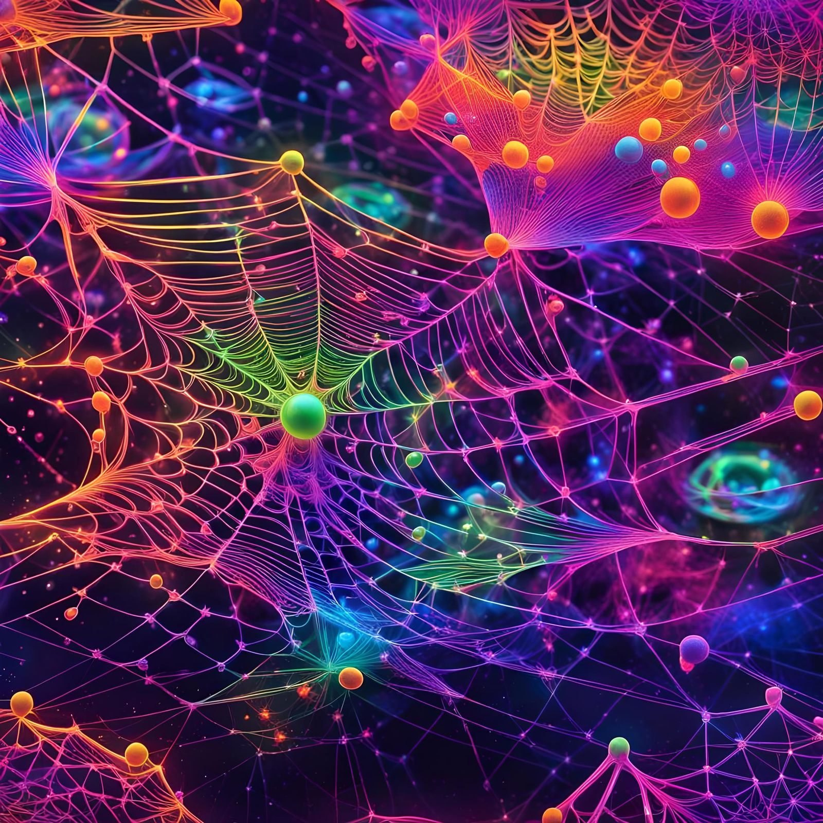 Abstract Psychedelic Webs with Fluorescent Dewdrops