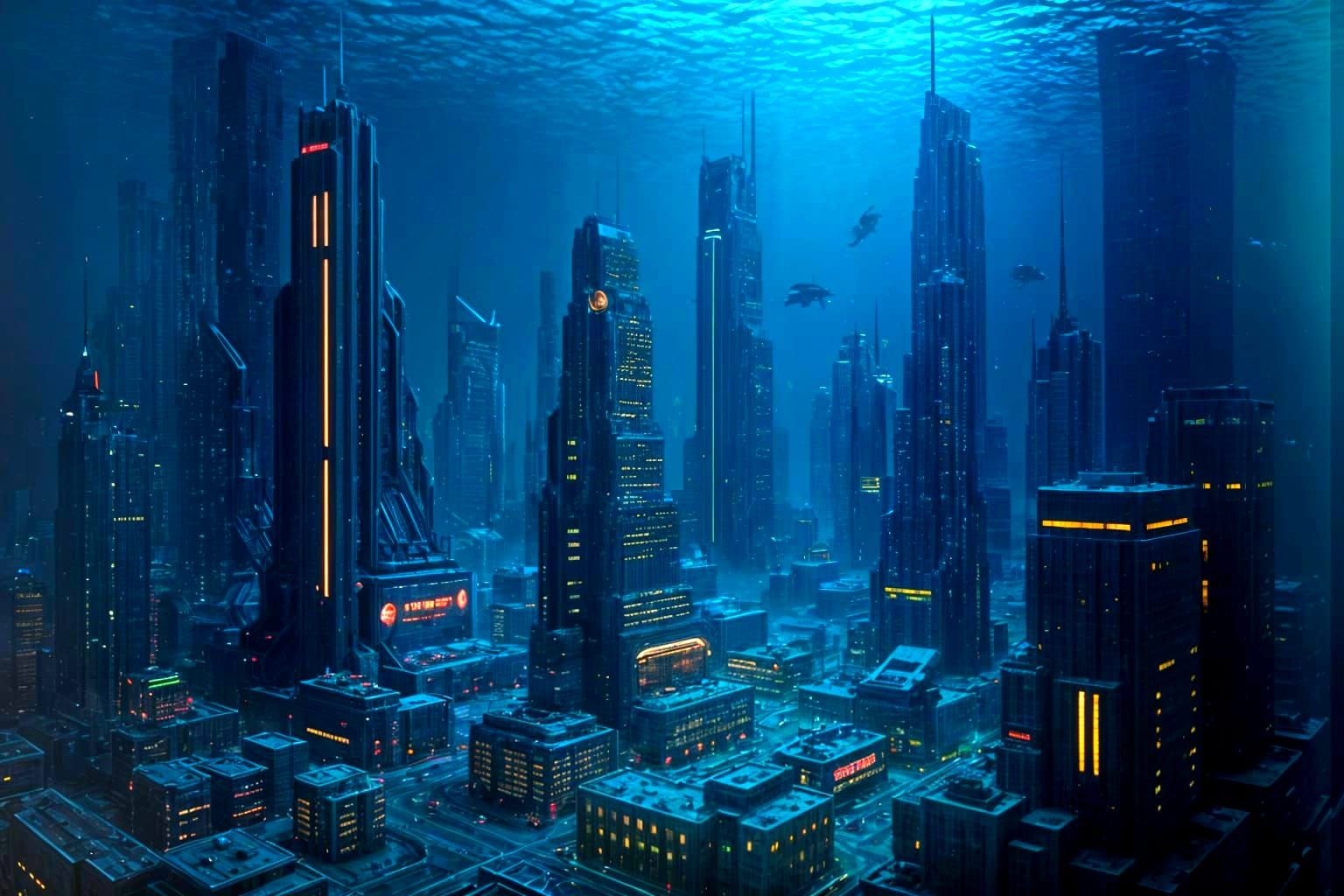 Underwater Futuristic Cityscape in Tilt-Shift Style