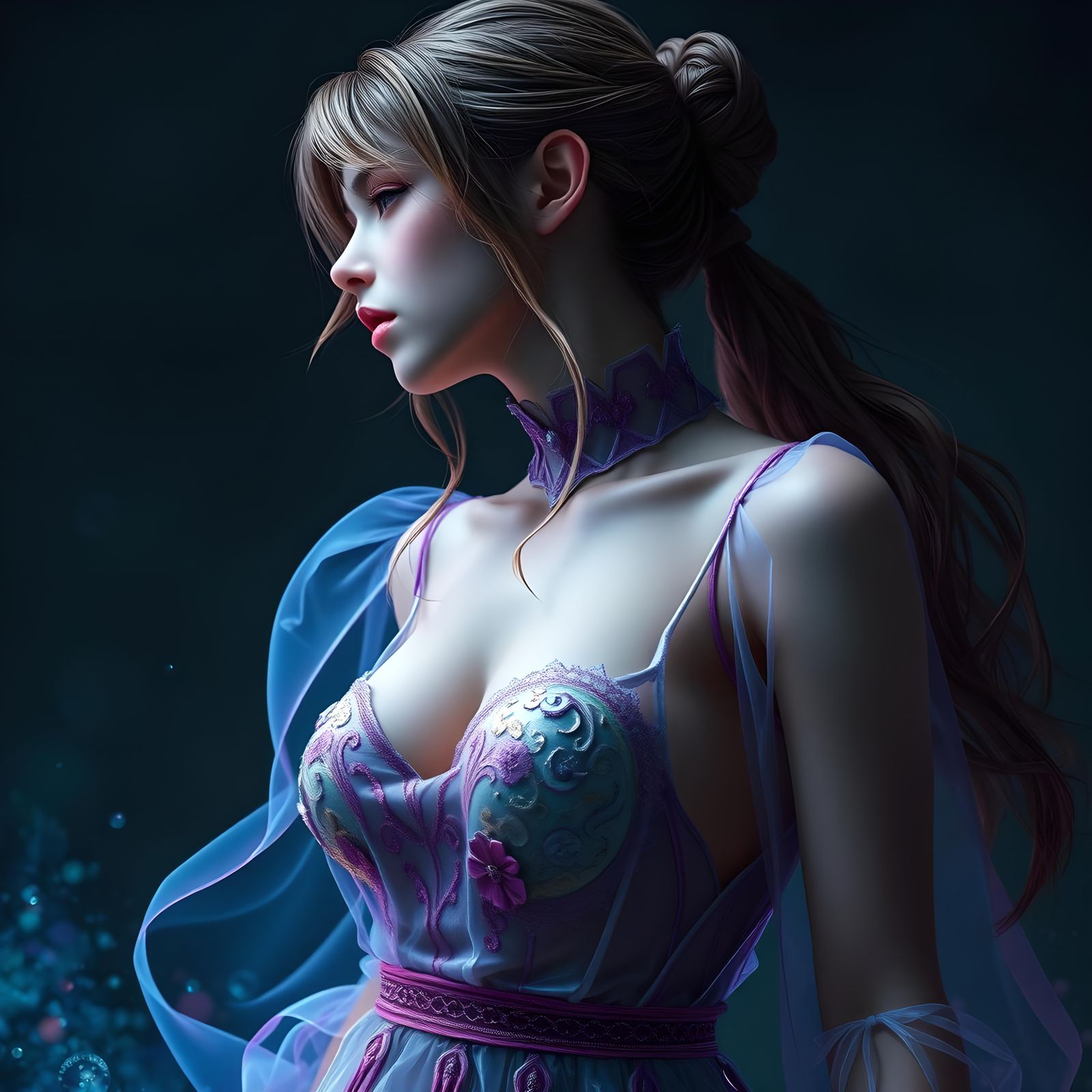 Girl in Transparent Dress: Detailed Fantasy Art
