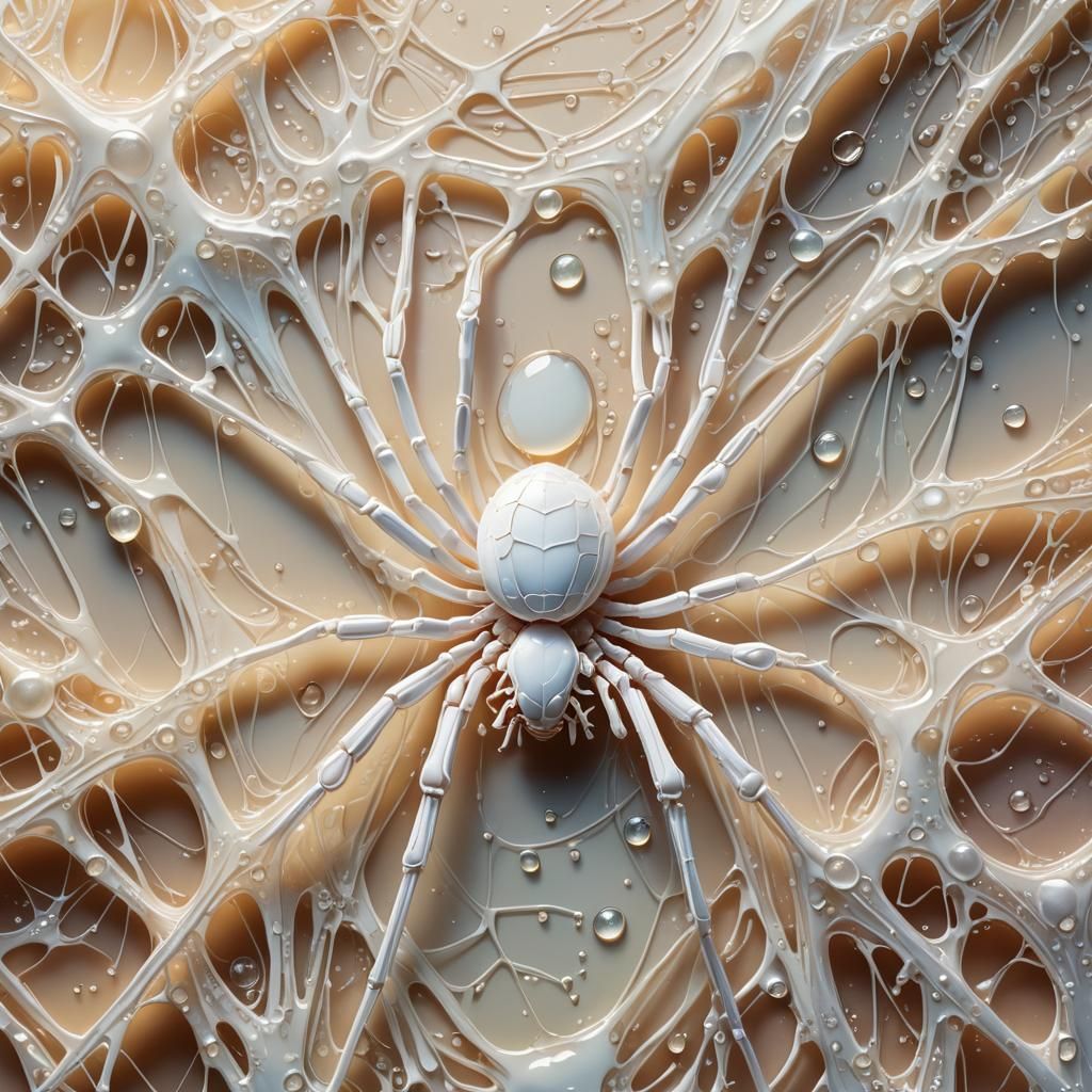 White Spider Weaving Milk: Hyperrealistic Concept Art
