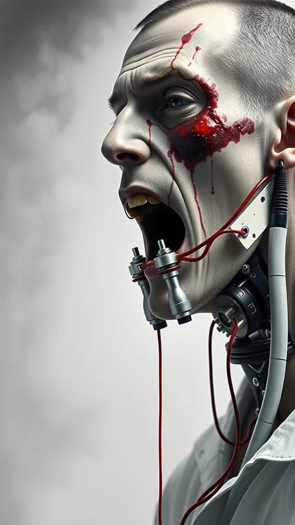 Bleeding Man with Electrodes in Realistic Style