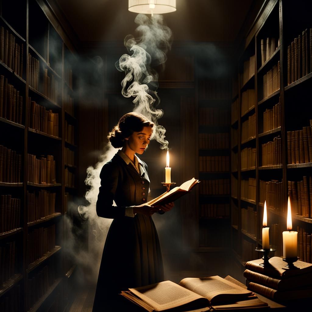 Film Noir Figure in Smoky, Candlelit Room