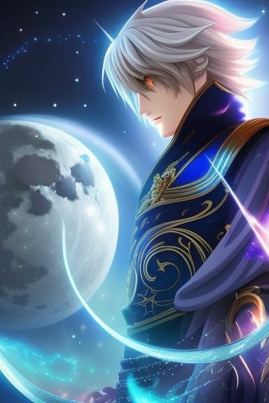 Lunar Magic Surrounds Regal Magician in Anime Style