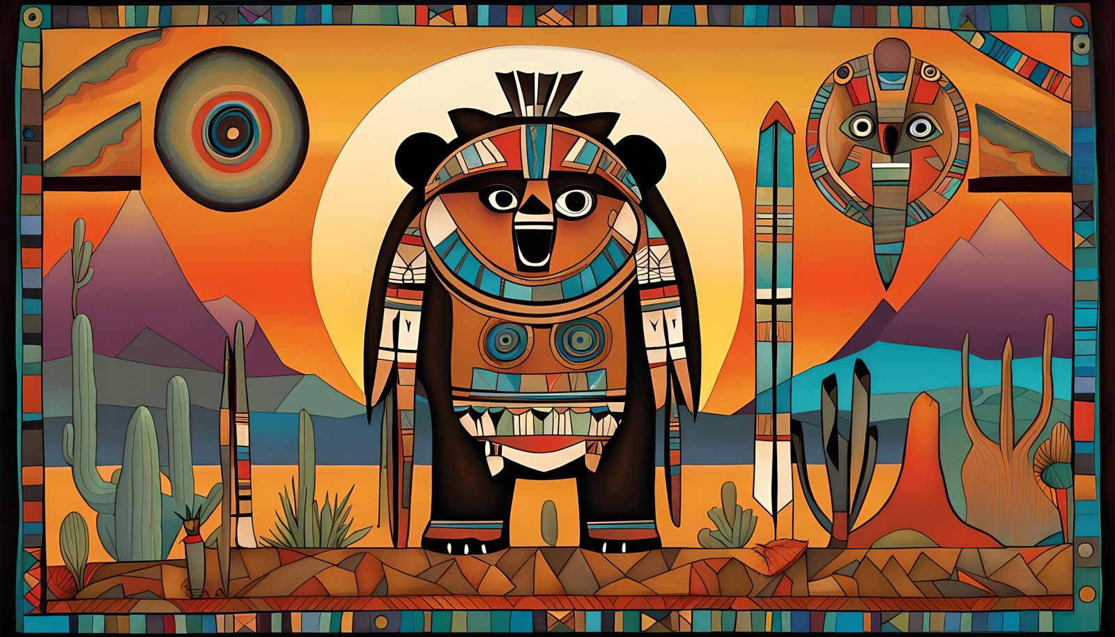 Hopi Bear Katsina in Mojave Desert Sunset