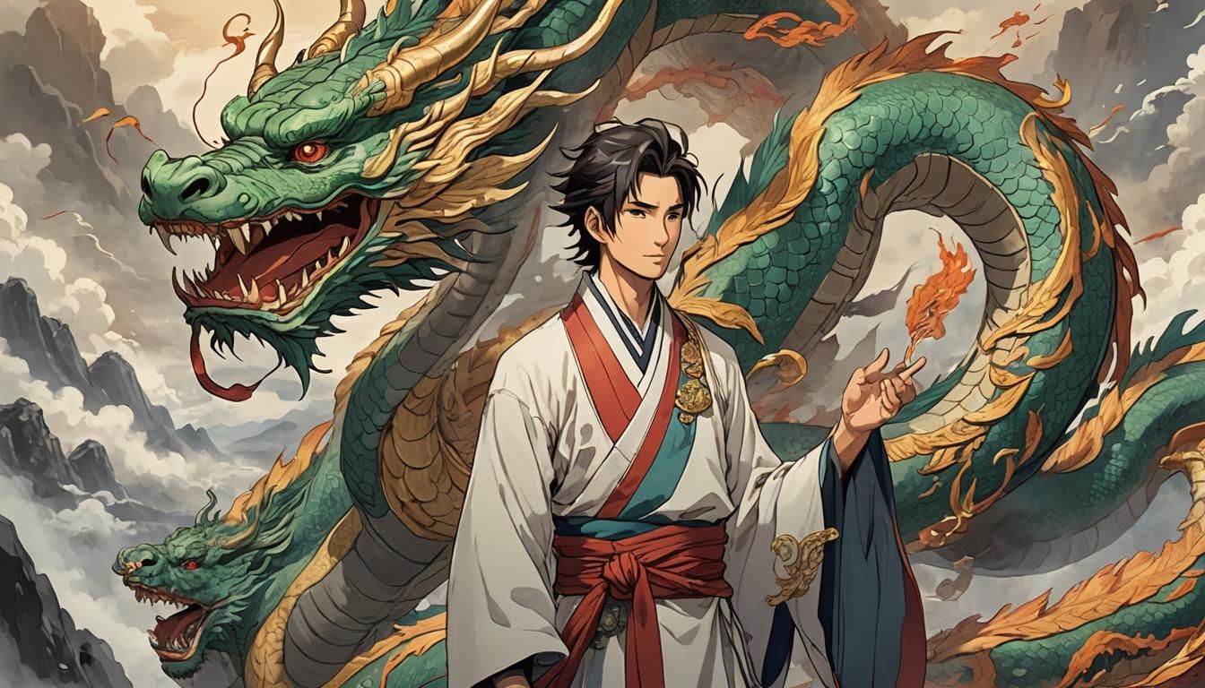 Dragon Encounter in Tibetan Heaven: Ghibli Style