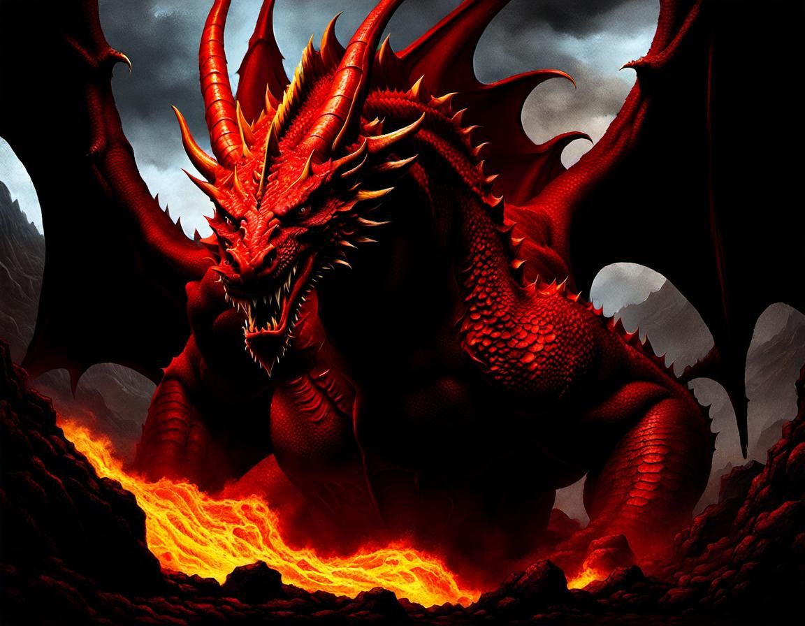 Red Dragon in Volcano: Sfumato Impasto Style