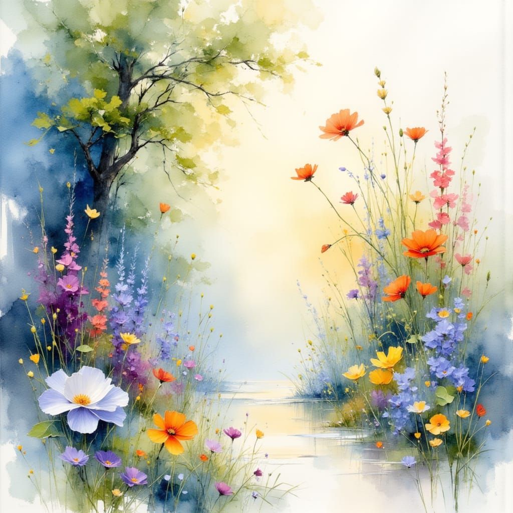 Dreamy Garden Scene in Soft Pastel Hues