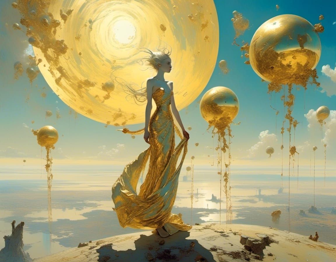 Lyra and Daemon Walk into the Sky: Golden Print