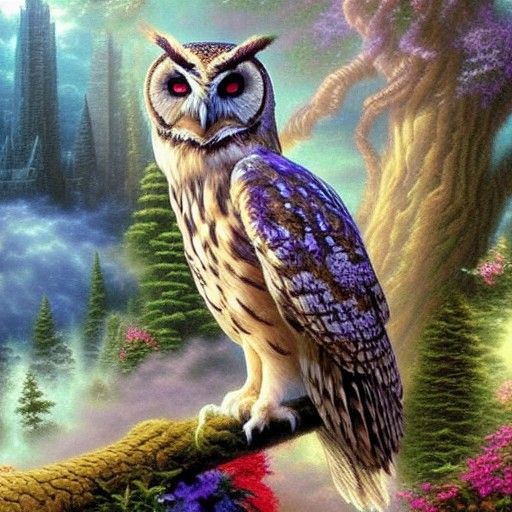 Ethereal Great Owl in a Misty Landscape