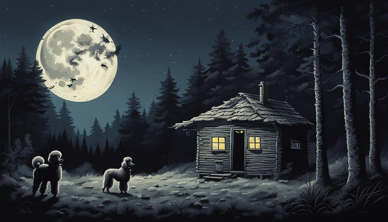 Sinister Night Scene with Poodle, in Rutkowski Style