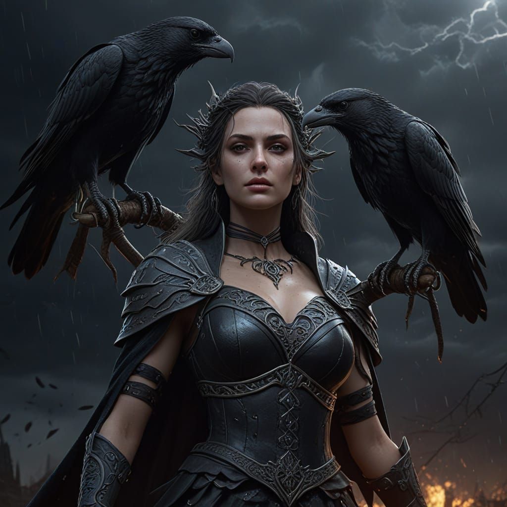 Dark Fantasy Storm Crow Maiden Concept Art