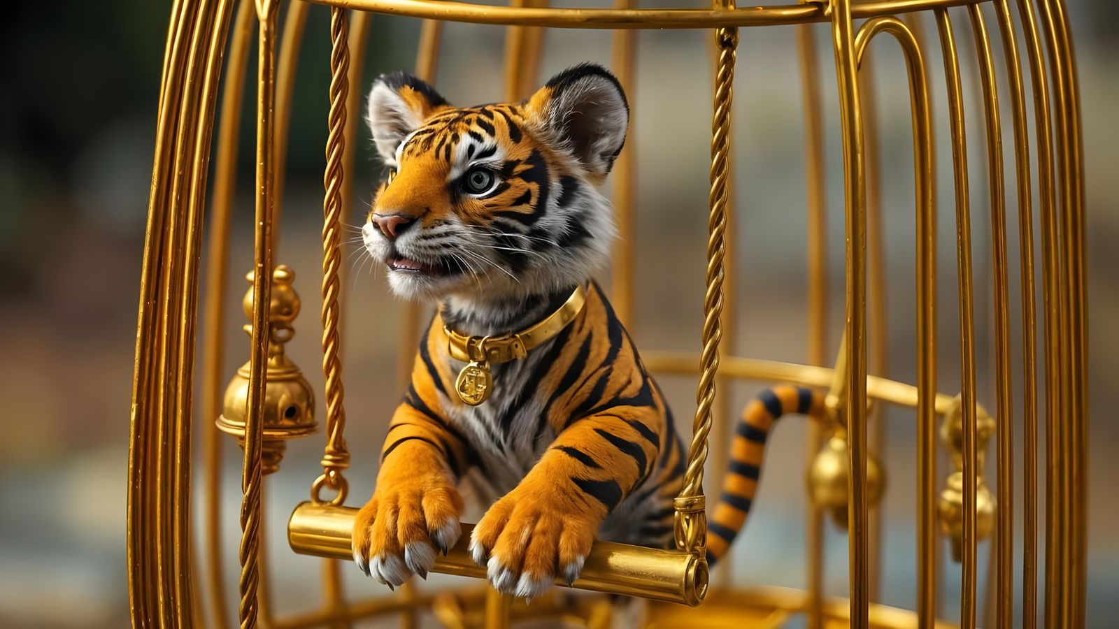 Miniature Tiger in Golden Birdcage