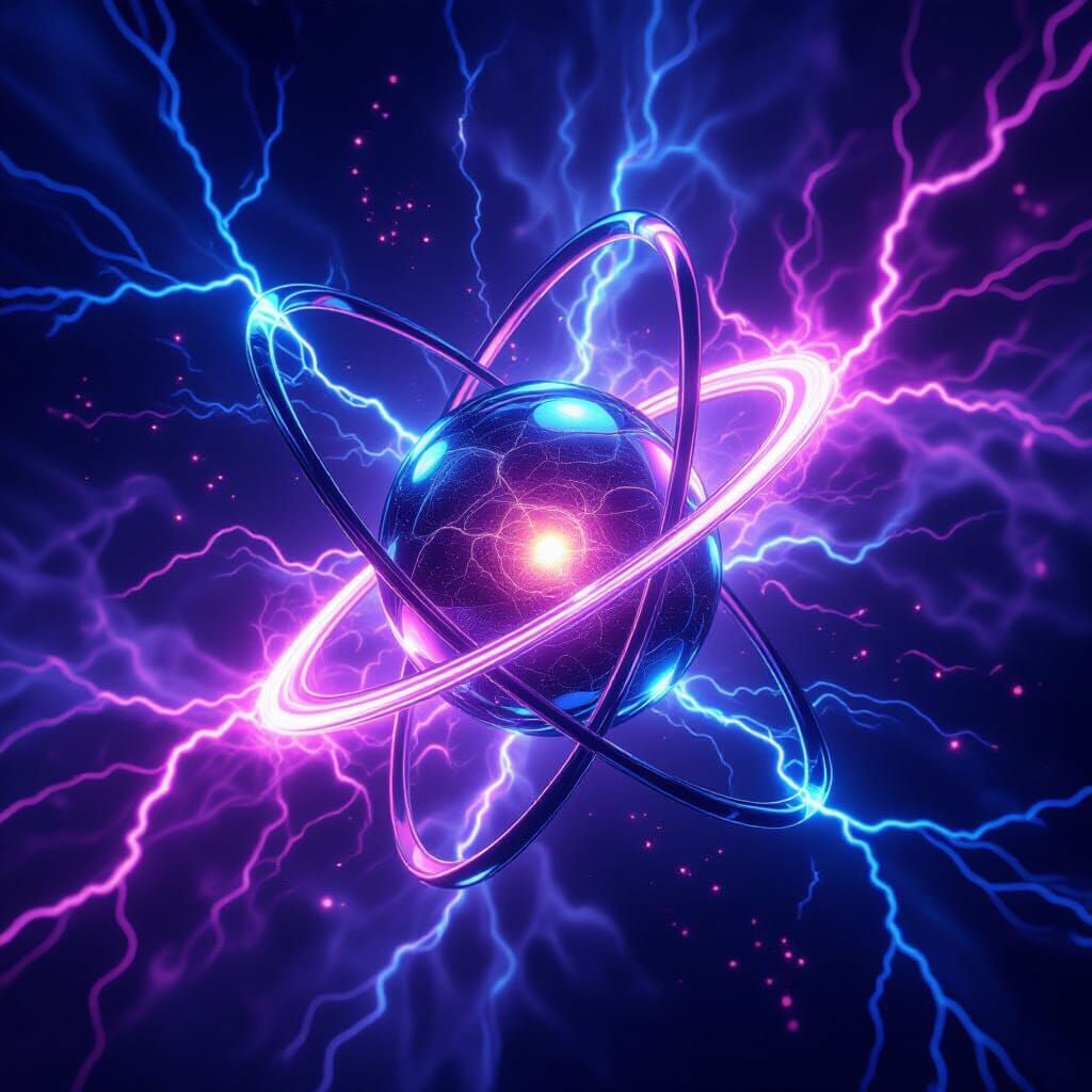 Energised Atom in Electromagnetic Storm, Hyperrealistic