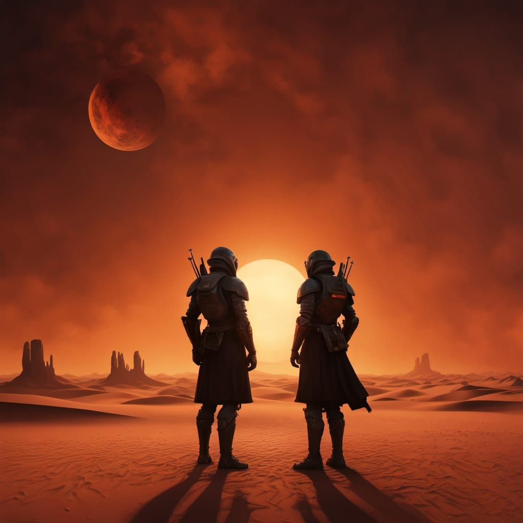 Dramatic Sentinels Guarding Desert in Golden Light