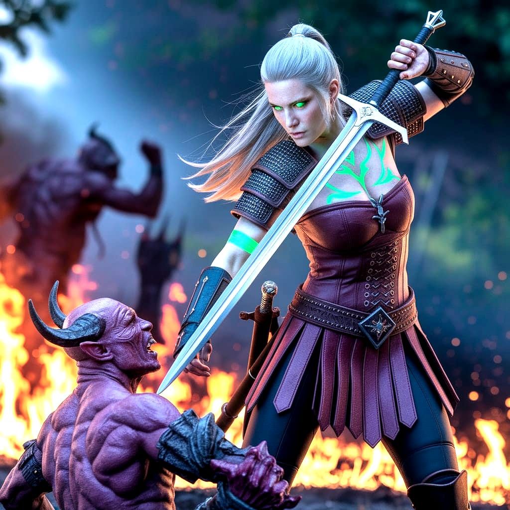 Cyberpunk Warrior Mother: A Strong Female Hero in Epic Battl...