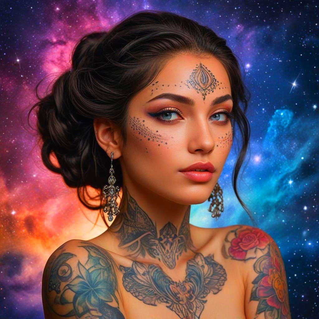 Celestial Goddess in Vibrant Hyperrealistic Portraiture