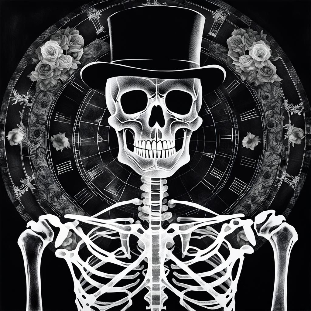 Spooky Skeleton in Top Hat Photogram Art