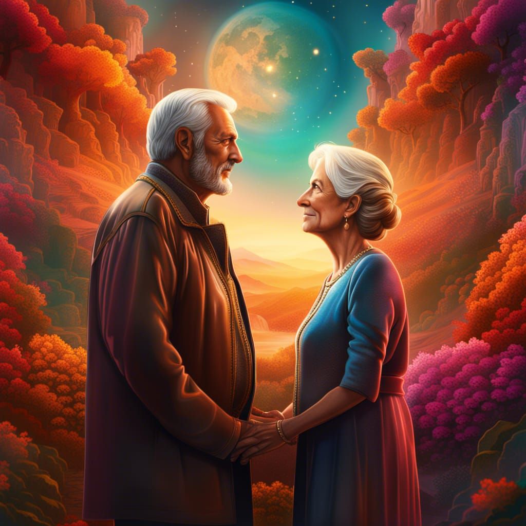 Blissful Elderly Couple in Love: Digital Art