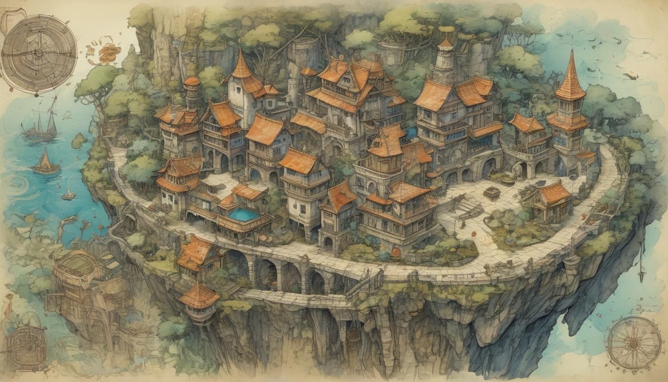 Watercolor Blueprints of Mystical Fantasy Locations