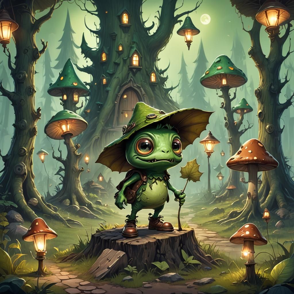 Cute Green Monster in Dreampunk Fantasy Art
