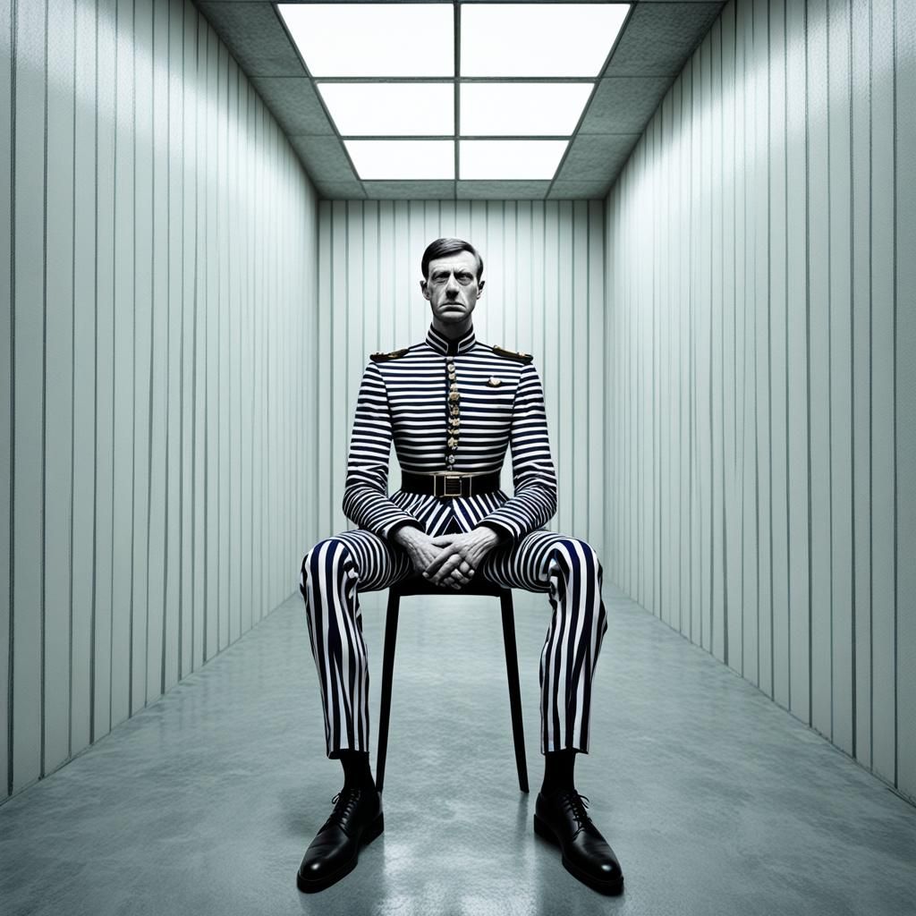 Surreal Liminal Space: Man in Striped Uniform