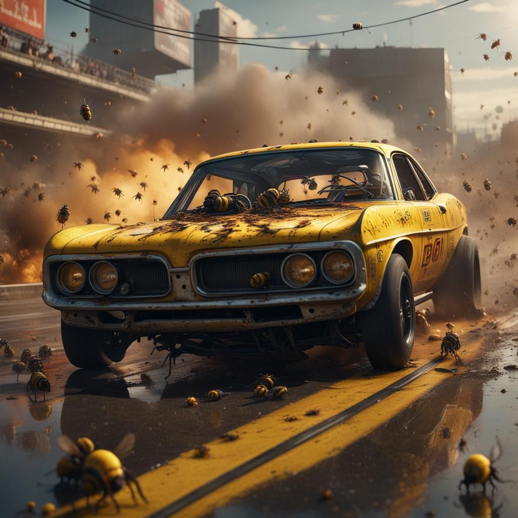 Drag Racing Car and Insect Apocalypse: Matte Painting