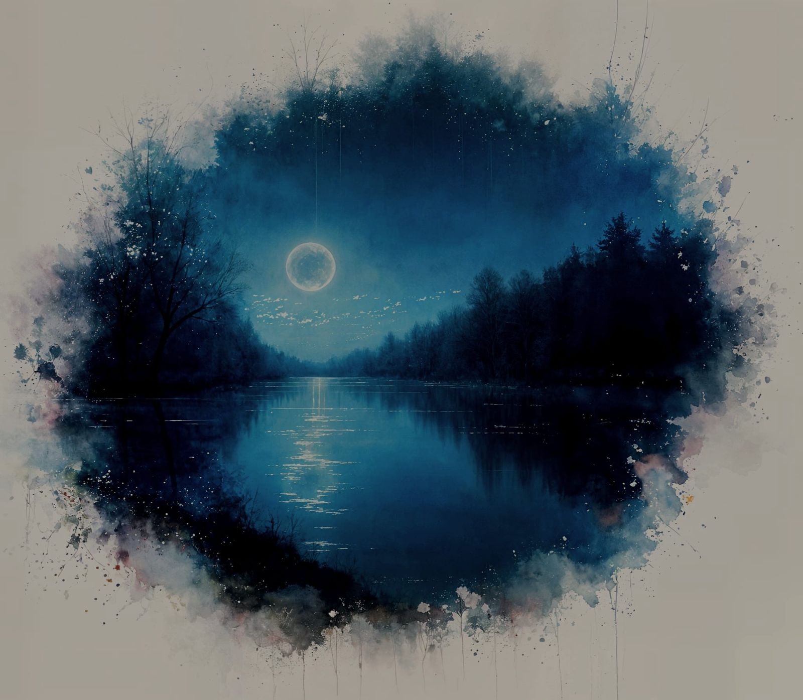 Midnight River Dreamscape in Watercolour Style